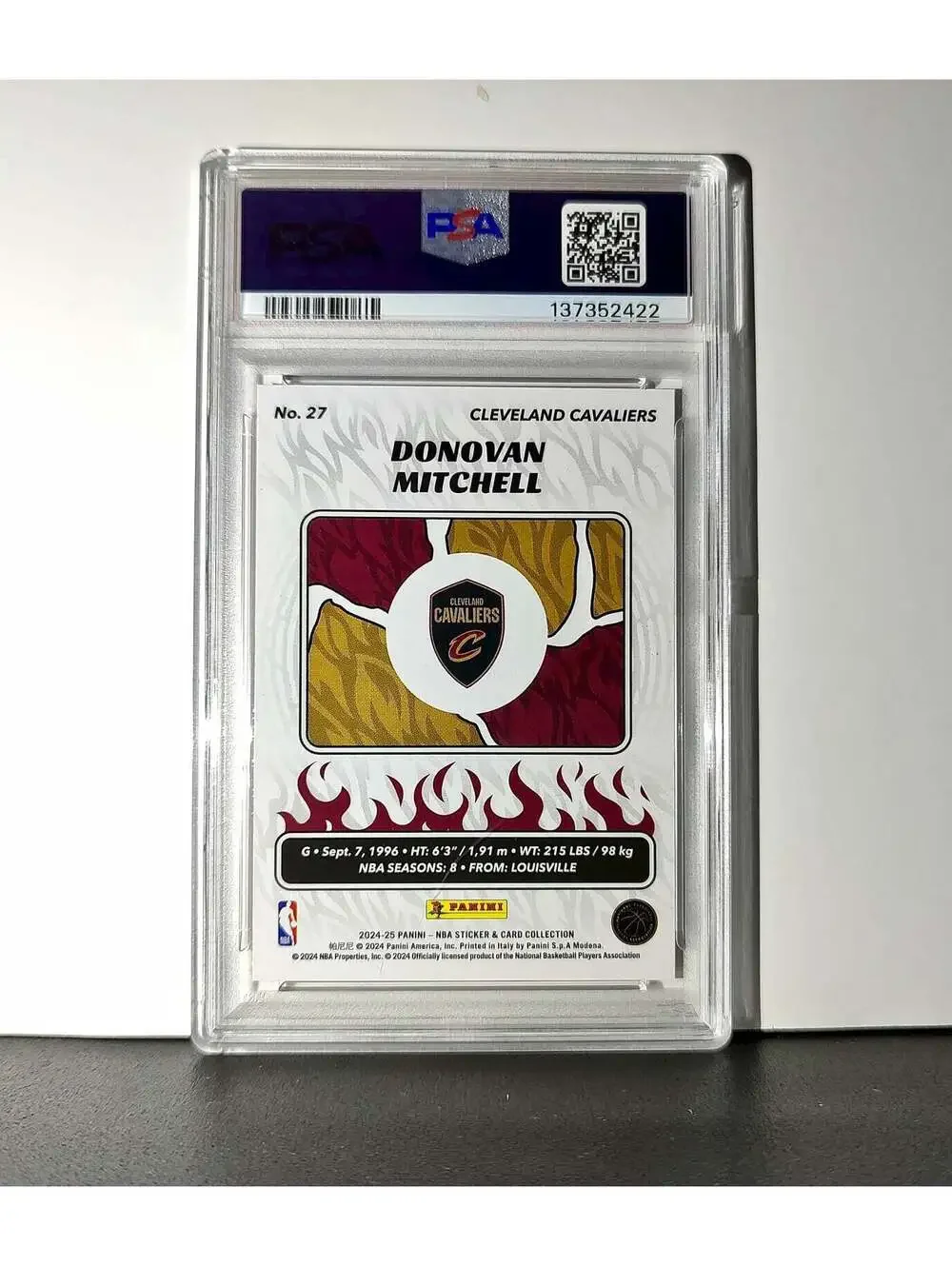 Donovan Mitchell 2024-25 Panini NBA #27 Sticker 9/100 Red Foil PSA 8 NM-MT